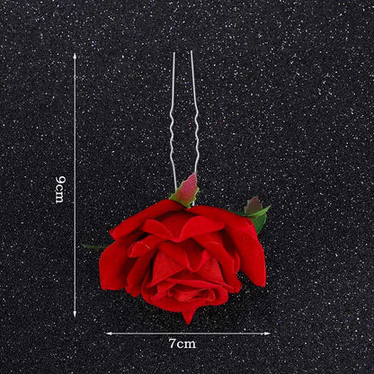 XPZTM gifts for women hot sale new U Shaped Red Rose Flower Hairpins Clips Headpieces Bride Wedding Hair Forks Decor Headdress Handmade Party Hair Accessories