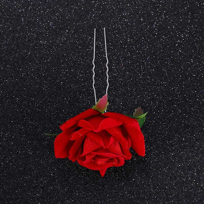 XPZTM gifts for women hot sale new U Shaped Red Rose Flower Hairpins Clips Headpieces Bride Wedding Hair Forks Decor Headdress Handmade Party Hair Accessories