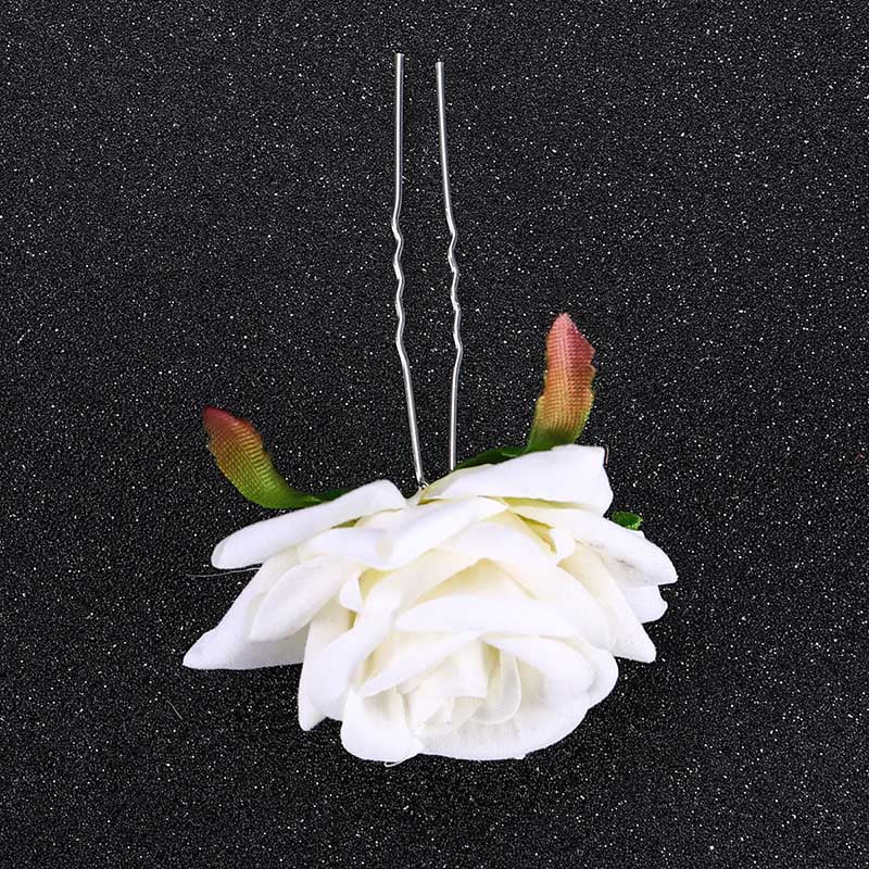 XPZTM gifts for women hot sale new U Shaped Red Rose Flower Hairpins Clips Headpieces Bride Wedding Hair Forks Decor Headdress Handmade Party Hair Accessories