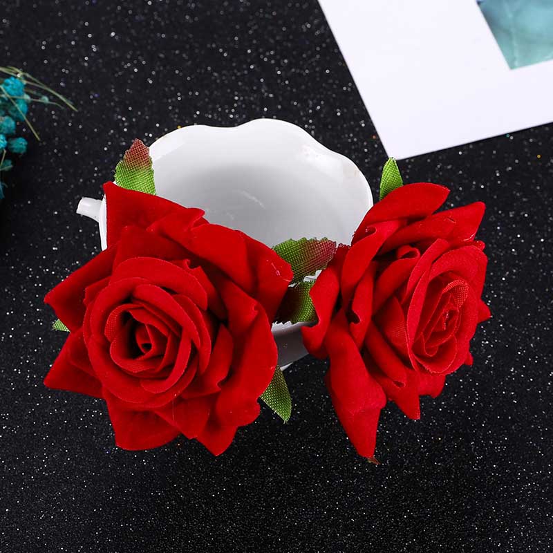 XPZTM gifts for women hot sale new U Shaped Red Rose Flower Hairpins Clips Headpieces Bride Wedding Hair Forks Decor Headdress Handmade Party Hair Accessories