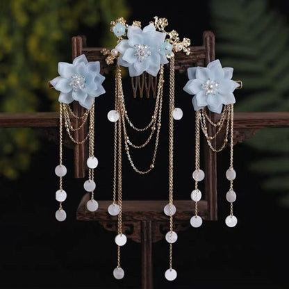 XPZTM wedding decorations hot sale new Hair Accessories for Women Hair Comb Floret Hanfu Tassel Hairstick Blue Tiaras Bridal Crown Fairy Headdress Luxury Party Jewelry