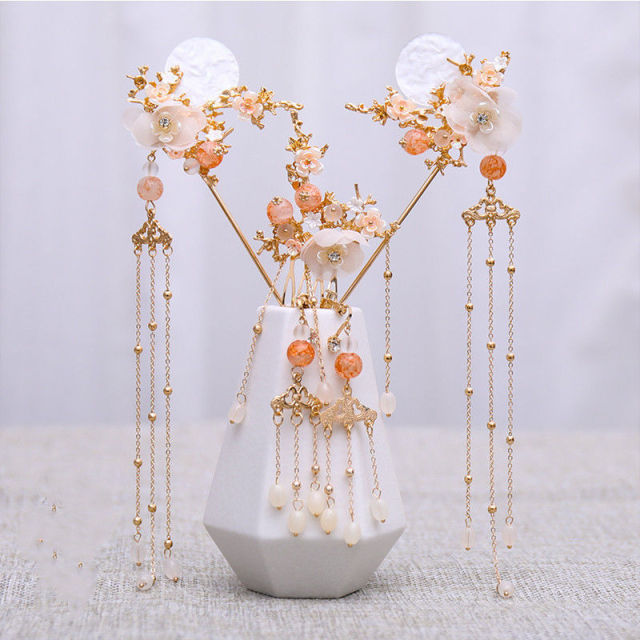 XPZTM wedding decorations hot sale new Hair Accessories for Women Hair Comb Floret Hanfu Tassel Hairstick Blue Tiaras Bridal Crown Fairy Headdress Luxury Party Jewelry